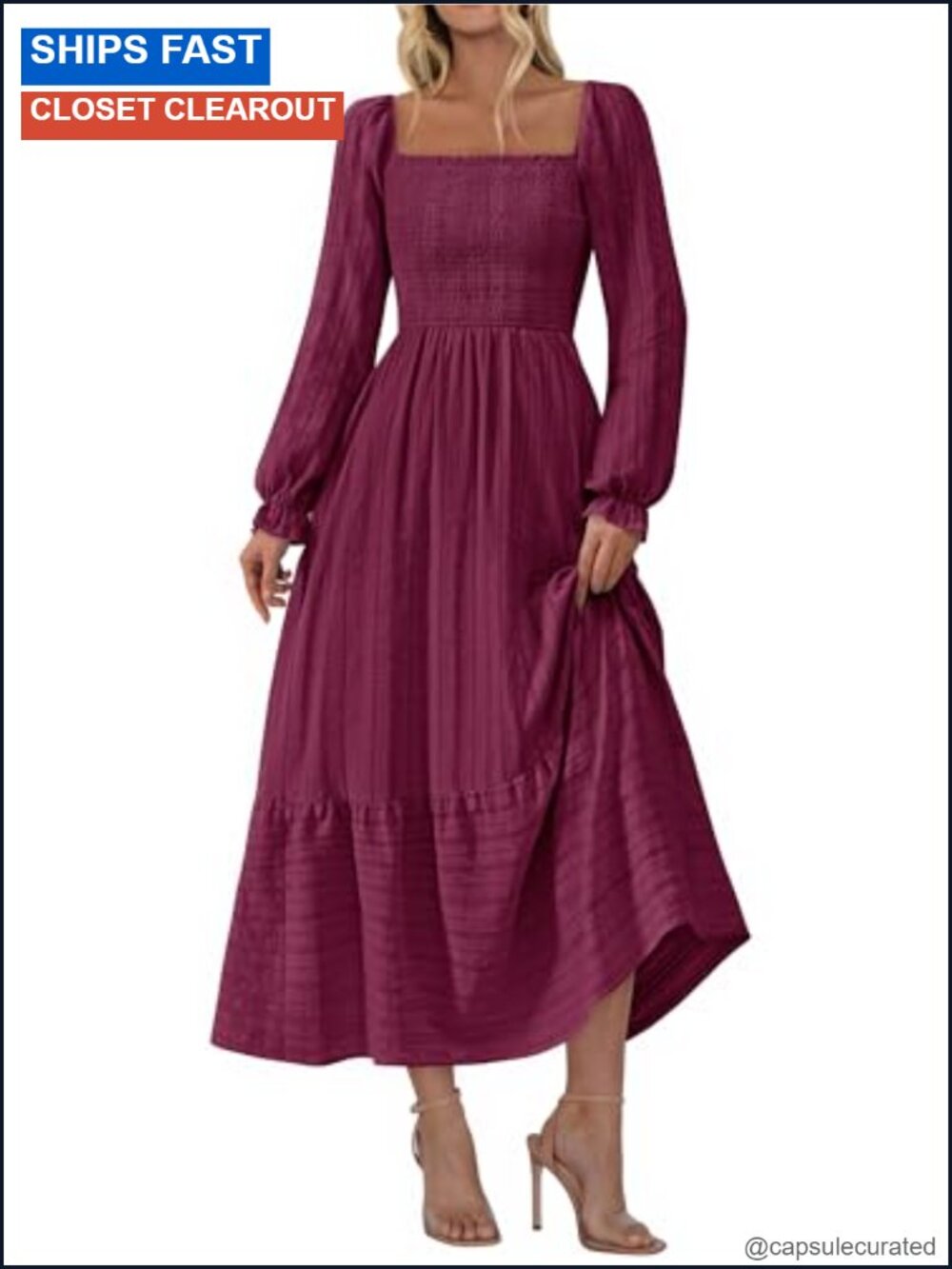 Women Maxi Long Sleeve Boho A-Line Dress with Pockets